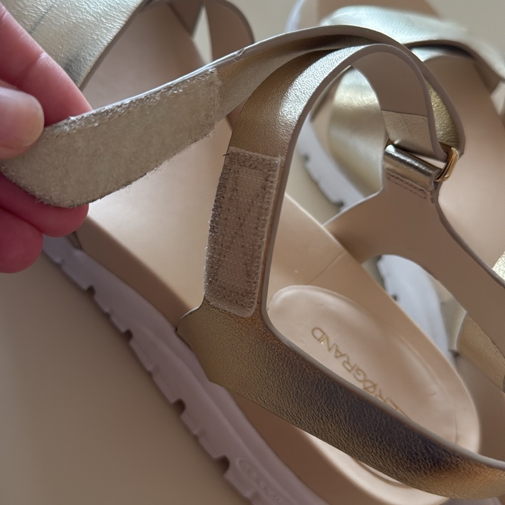 Cole Haan Gold Sandals with Crisscross Straps and Cushioned Footbed - Picture 6 of 8